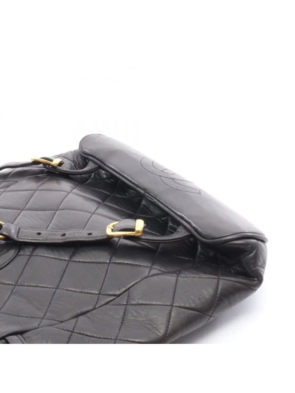 Chanel Backpack Quilted Turnlock Chain Black Lambskin Double